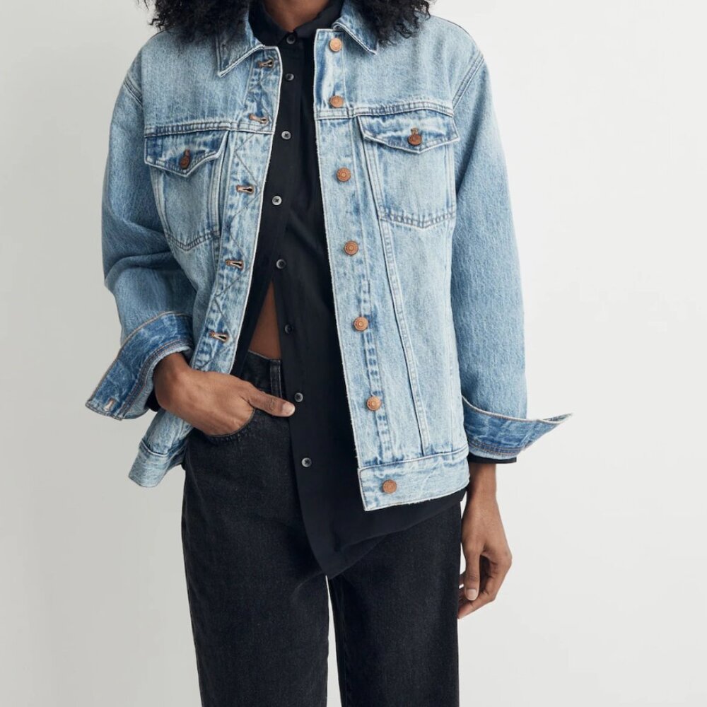 MADEWELL The Oversized Trucker Jean Jacket in Kelson Wash Size Large - Picture 3 of 8